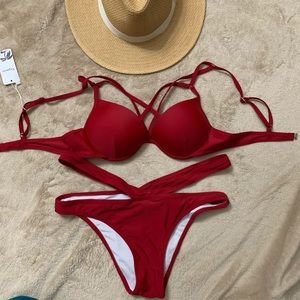 Red strappy bikini
